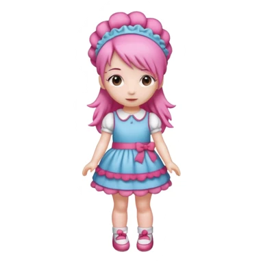 Isolated detaile illustration of the most modern raspberry torte doll figurine full body with pink hair and a hairband sticker