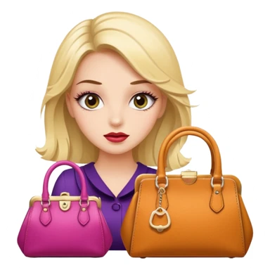 Glam girl with eyelasher looking left and right between two purses, playful puzzled expression — can’t decide between two options sticker