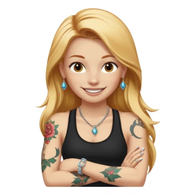 girl with long blonde hair and tattoos next to an athletic ginger girl jewelery sticker