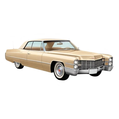 Abstracted beige 1966 Cadillac DeVille, minimal lines and simple shapes, clean 30-degree view, only hint of essential features, Once Upon a Hollywood car, iOS emoji style sticker