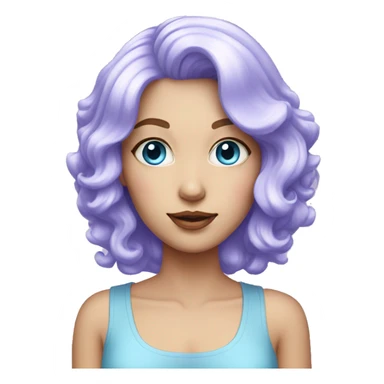 white woman with blue eyes and hair with lilac wig and candy clothes sticker