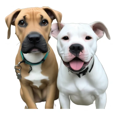 Black mouth cur puppy next to black and white smiling pit bull sticker