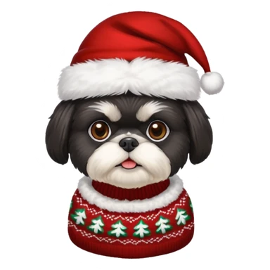 ALL BLACK SHIH TZU WITH CHRISTMAS SWEATER AND HAT sticker