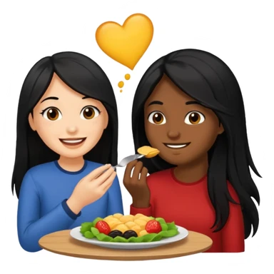 Fair skin woman with long black hair with her Brown skin ned boyfriend with his fine cut blacked hair eating together . Sticker sticker