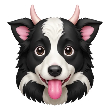 A black and white border collie has a cow's hoof in her mouth. sticker