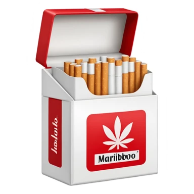 Cigarette pack emoji, Marlboro style, open box, visible cigarettes sticker