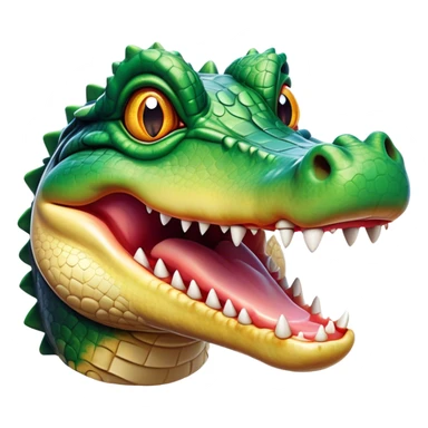 Cinematic Realistic Comical Crocodile Portrait Emoji, Head tilted dramatically with an exaggeratedly amused expression, featuring a striking, glossy scaly hide with bold textures and wide, expressive eyes full of playful disbelief, rendered with vivid natural hues and lifelike detail, high shine, dramatic yet playful, styled with an air of cheeky aquatic mischief, soft glowing outline, capturing the essence of a spirited and over‐the‐top crocodile that looks ready to snap its jaws in a burst of viral wild humor! sticker