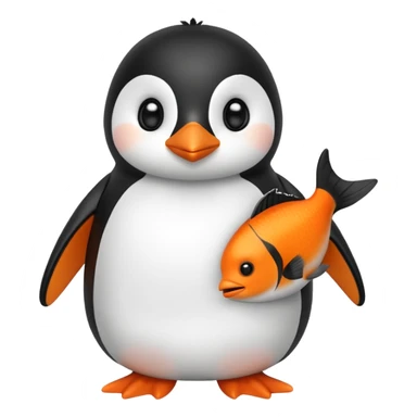 A cute penguin doll holding an orange fish. sticker