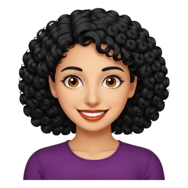 30 year old iranian woman very short curly black hair, big brown eyes, tanned skin, big smile, white teeth, pretty, stylish, shorter hair sticker