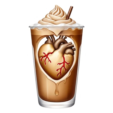 Anatomic heart composed of iced latte and ice cube inside the heart  sticker