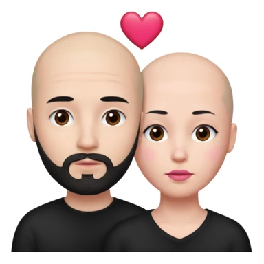 👩🏻‍❤️‍💋‍👨🏻 this one but the man should be bald. white woman with long black hair and white bald young man whoitiut hair and a heart between their heads. she has pink lips and both have brown eyes. he has e full beard but short. both wear black sticker