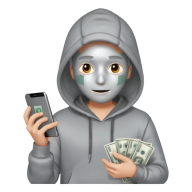 Silver skin, hoodied holding phone and money sticker
