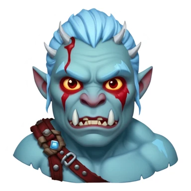 Fantasy orc portrait emoji, frozen scar glowing deep red against icy blue skin tones, primal winter survival theme, restrained detail, clean readable emoji style, male/female variant
 sticker