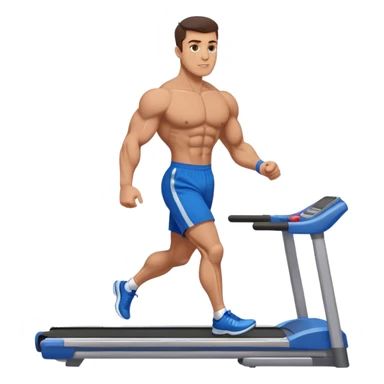 brunette male bodybuilder blue shorts treadmill sticker
