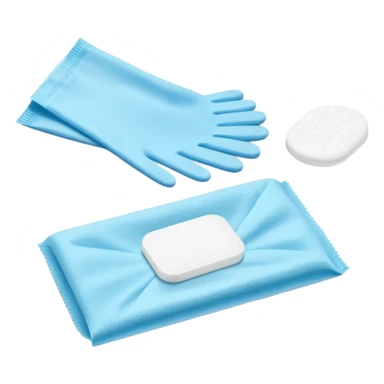 disposable gloves, cotton pads and swabs lying on a table sticker