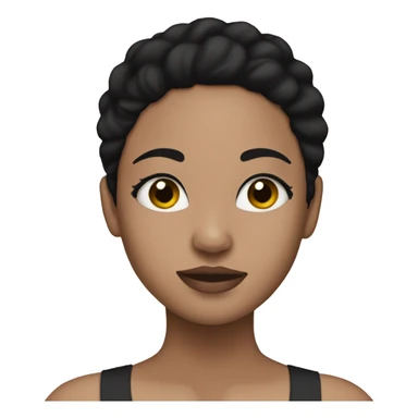 Light skin girl with black hair using a face mask sticker