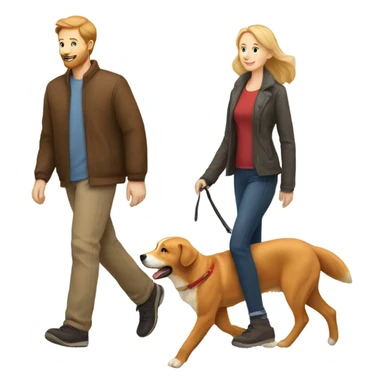 man walking fox red Labrador and woman walking English cream retriever sticker