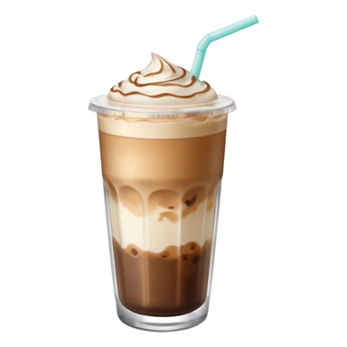 An iced latte in a transparent matte glass, showing how the milk and coffee mix, with ice touching the inner walls of the glass, and a clear lid with a transparent straw on top. Use soft and pastel tones. sticker