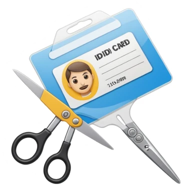 Scissors cutting an ID card in 2 parts.hyper realistic sticker