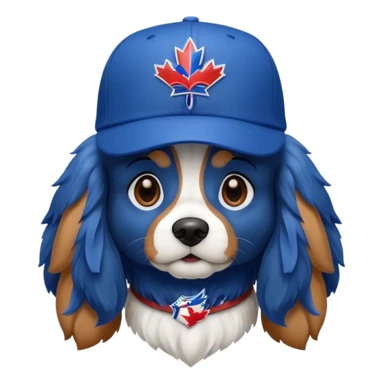 Dog king charles with MLB baseball blue jays hat on sticker