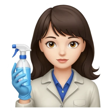 girl brunette with bangs long hair cleaning sticker