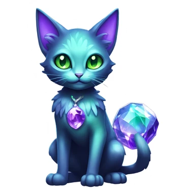 Shiny, Sparkly, Black Dark-type-Fairy-Type-Psychic-Ice-type-Fakémon-Cat Purple eyes, green gem, full body sticker
