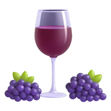 3D emoji style, red wine glass with dark purple grapes beside it, Korean text '레드와인' at the bottom, no background sticker