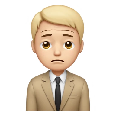  emoji character wearing a interview clothoes. face has a very sad crying, disappointed expression with drooping eyebrows and half-closed eyes. posture is dejected, with slumped shoulders just rejected from his interview to get a job, holding CV. dont make it old person. sticker