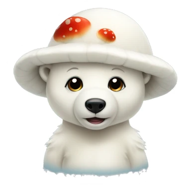 A baby polar bear with a mushroom hat sticker