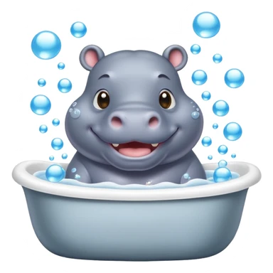 happy hippo with bubbles in bathtub sticker