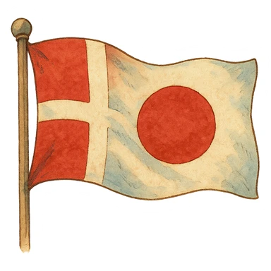 ghibli style illustration merging Denmark and Japan flags sticker