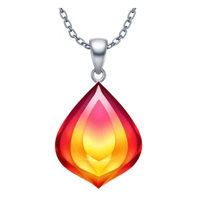 ruby pendant with a fiery red-yellow gradient glow, silver chain undulating like water, cosmic aura backdrop sticker