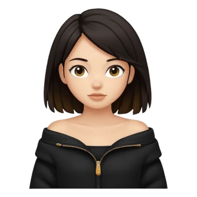  Siyah uzun saçlı ceket giyen esmerimsi kız fazla esmer değil siyah ceket  polar ceket ceket gevşek biraz omzundan çıkıyormuş gibi ve bugday ten rengi soltaraftaki omzundan çıkık sadece içinde de siyah crop var  sticker