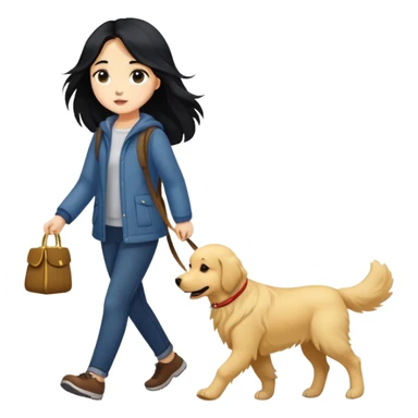 Long black hair - girl walking with a golden retriever sticker