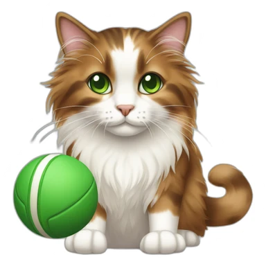 longhaired brown and white calico cat with green eyes playing with ball sticker