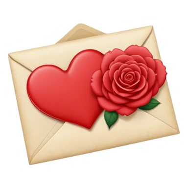A heart-shaped handwritten letter sealed with a rose wax stamp, romantic and elegant icon sticker