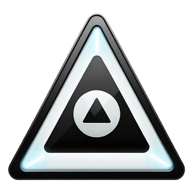 Minimalistic warning triangle emoji, metallic black and white, glowing edges in white, flat vector style, futuristic UI icon

 sticker