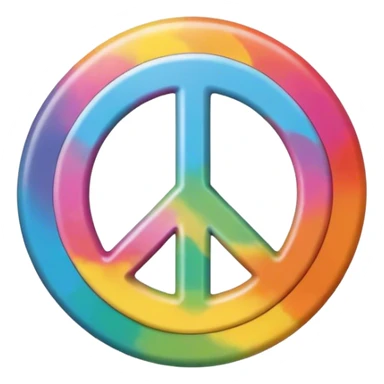 A round hippie colored button with a peace sign in the center sticker