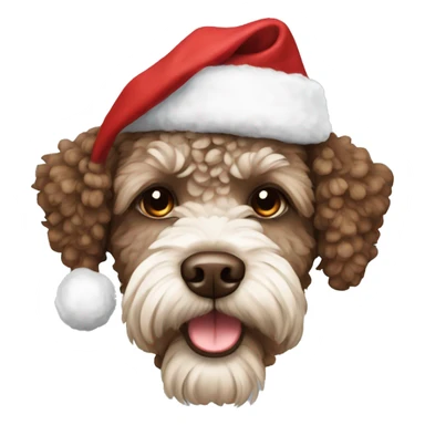 Brown Lagotto dog wearing christmas hat sticker