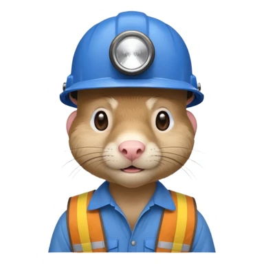 a mole rat, blue helmet, headlamp, brown worker cloth sticker