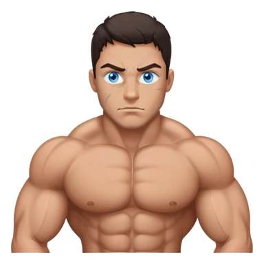 A man with blue eyes, dark brown hair and big muscles having bruises in the face ￼ sticker