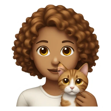 Brown curly hair girl with a tricolor cat  sticker