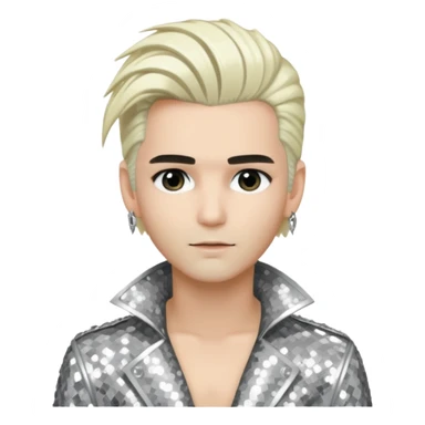 Bill Kaulitz with platinum blonde hair, silver sequin outfit  sticker