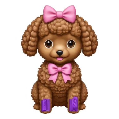 Brown toy poodle with pink bow sticker
