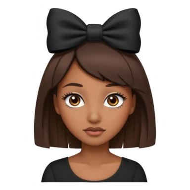 Adult woman with black cute  cut with a black top and a bow on her head with long lashes sticker