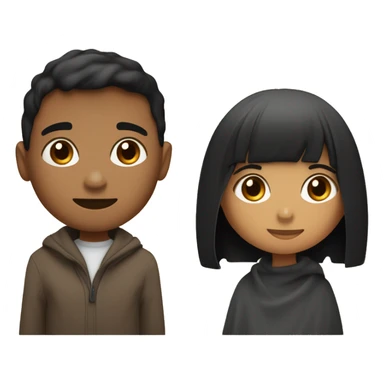 LIGHT BROWN SKIN BOY, with SHORT STRAIGHT BLACK HAIR and a TAN SKIN GIRL, with BLACK HAIR and BANGS, inside the same blanket sipping coffee sticker