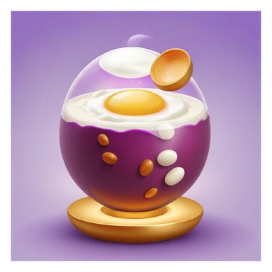 Floating orb of warm light containing mini bright icons: red meat, golden egg, purple beans, translucent tofu block and yogurt glass, slowly rotating around a radiant body figure that radiates strength and balance sticker