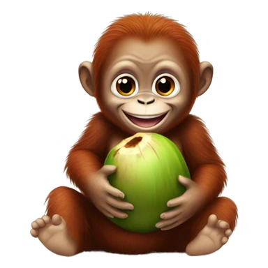 Smiling baby orangutan holding a coconut sticker