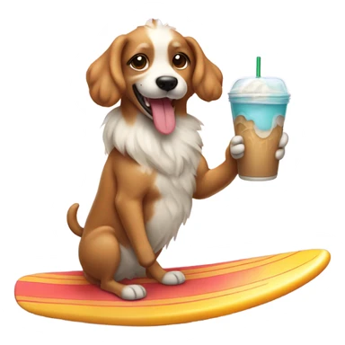 valentines dog on a surfboard holding iced latee sticker