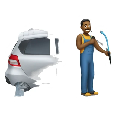 man washing a car with pressure washer sticker